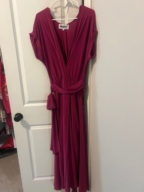 Meghan LA Deep Magenta Wrap Maxi Dress w Waist Tie XXL Perfect 4 wedding guests!